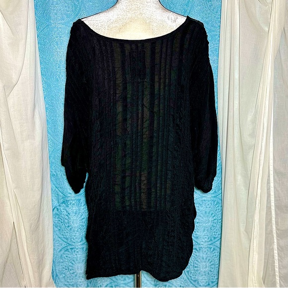 Johnny Was Floral Embroidered Black Semi Sheer Tunic - Picture 7 of 7